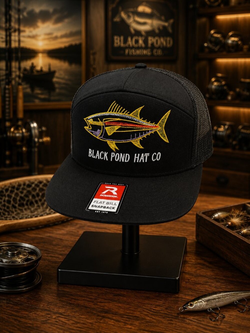 Black Pond Hat Co. Richardson 7 Panel Flat Bill Trucker Mesh Snapback